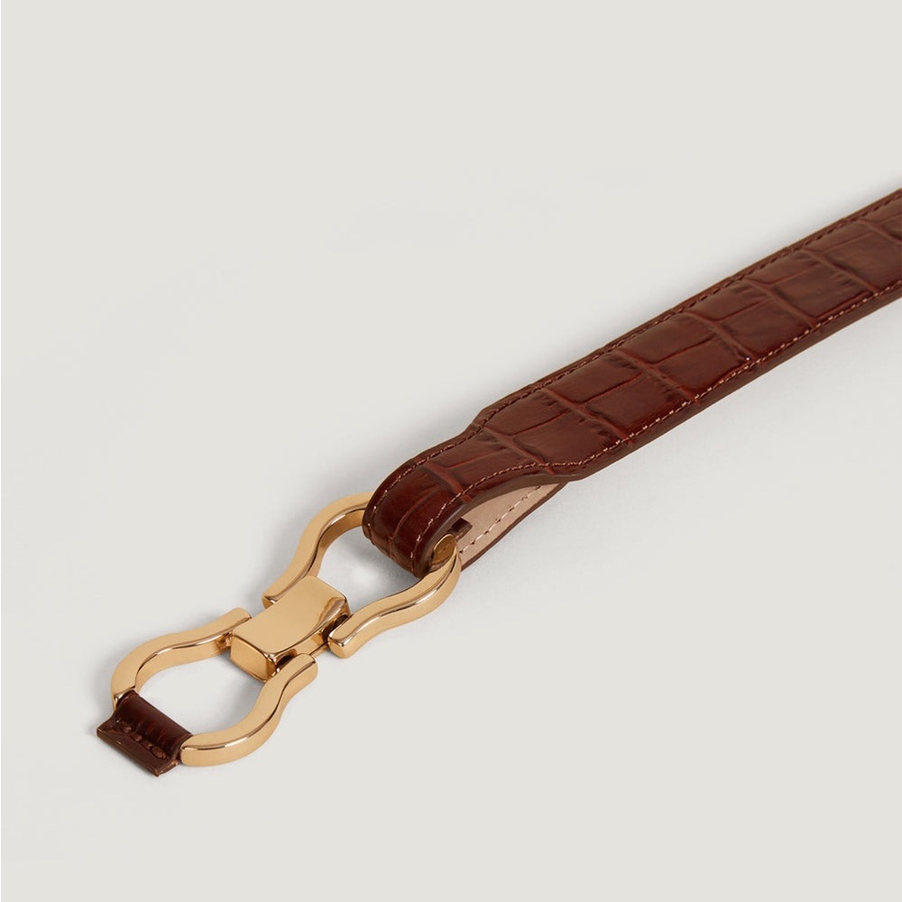 NEW Rouje Laure Belt in Cognac Brown Crocodile-effect Leather, Size Small - Picture 3 of 6